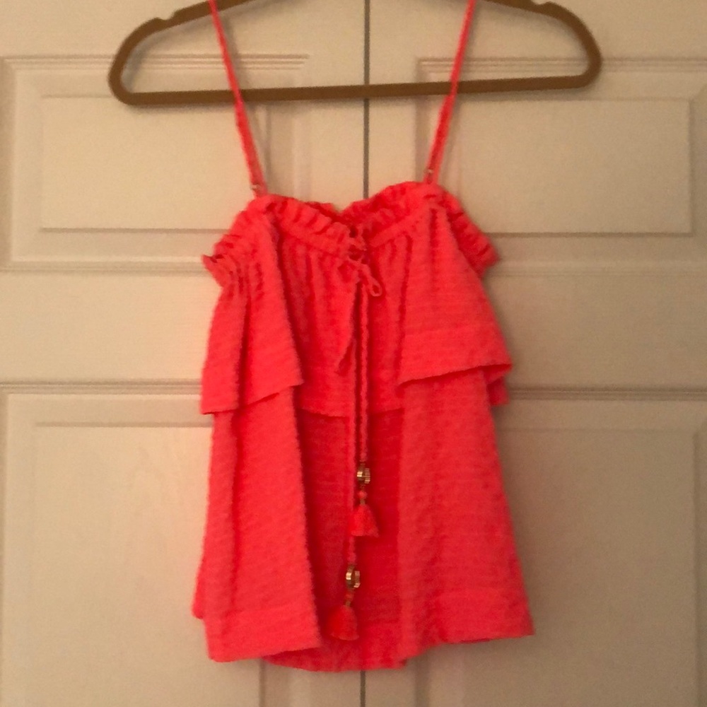 Lilly Pulitzer Mays flounce top, Size XS, Coral Reef Pink